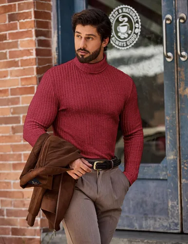 Vista 5 de Ekouaer Camisetas de cuello alto para hombre, camisa de manga larga, térmicas, ligeras, de capa base, acanaladas, suéteres sin botones, tallas S-XXL