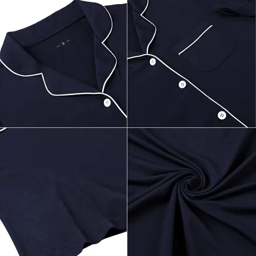 Vista 41 de Samring Camisón de pijama para mujer, manga corta/larga, con botones, camisón para dormir, camisón para novio, talla XXL