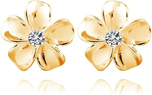 Vista 10 de Reffeer Pendientes de botón de plata de ley 925 con flor de plumeria para mujeres y adolescentes, con cristal A-Plata