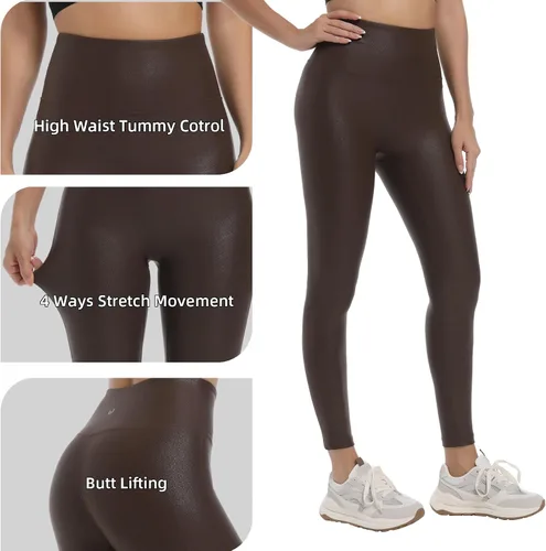 Vista 5 de HARTPOR Leggings de piel sintética para mujer de 2528 pulgadas, pantalones de cuero con control de abdomen y cintura alta, leggings de cuero
