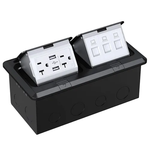 Vista 13 de WEBANG Kit eléctrico de caja de piso doble emergente, salida de receptáculo GFCI de acero inoxidable de 20 amperios, resistente a la intemperie