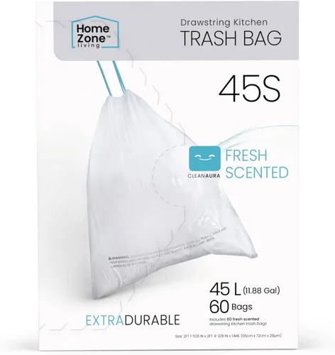 Vista 15 de Home Zone Living Paquete de 2 bolsas de basura de cocina de 5 galones con asas de cordón, diseño personalizado resistente para forros de reciclaje