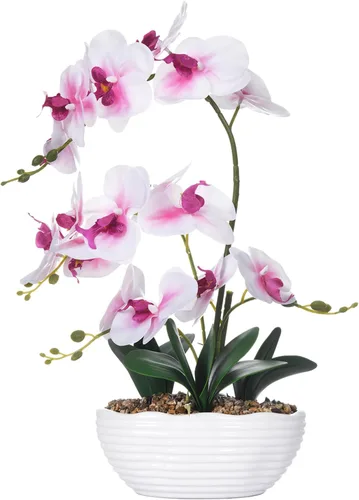 Vista 14 de Phalaenopsis - Planta de orquídea sintética de 19 pulgadas de alto, centro de mesa de orquídea de seda, arreglo floral artificial en maceta