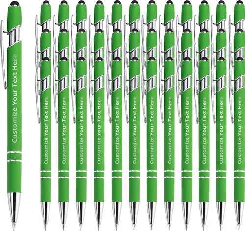 Vista 23 de Aolun Bolígrafo personalizado, bolígrafo grabado personalizado con lápiz capacitivo, 12 unidades, metal suave al tacto, introduce el nombre, Naranja