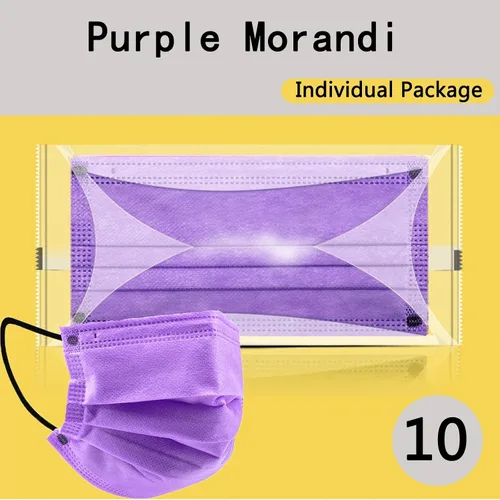 Vista 6 de Cubrebocas envueltos individualmente, mascarillas desechables para adultos y niños, paquete de 50 unidades, 3 capas, Morandi, transpirable, colorido