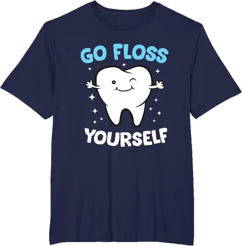 Vista 67 de Camiseta higienista dental, asistente dental, Go Floss Yourself dentista, Negro, S
