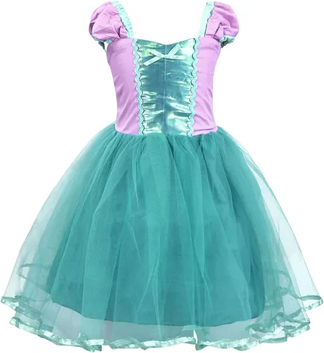 Vista 4 de HenzWorld Disfraz de princesa para niña con tutú de sirena, fiesta de cumpleaños, cosplay