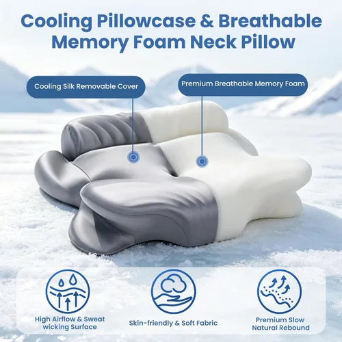 Vista 5 de Almohada cervical para aliviar el dolor de cuello, almohada ortopédica 2 en 1 para dormir, almohada ergonómica de espuma viscoelástica de contorno