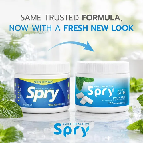 Vista 2 de Spry Natural - Chicle de xilitol con sabor a menta, 100 unidades, paquete de 2