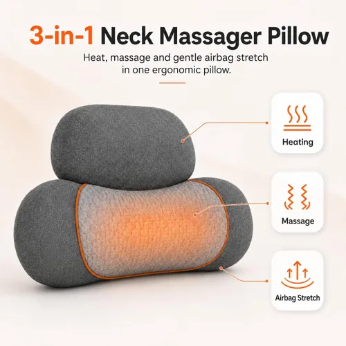 Vista 8 de Almohadas de masaje de cuello 3 en 1 con calor para aliviar el dolor de tejido profundo, corrector cervical recargable de joroba cervical, soportes