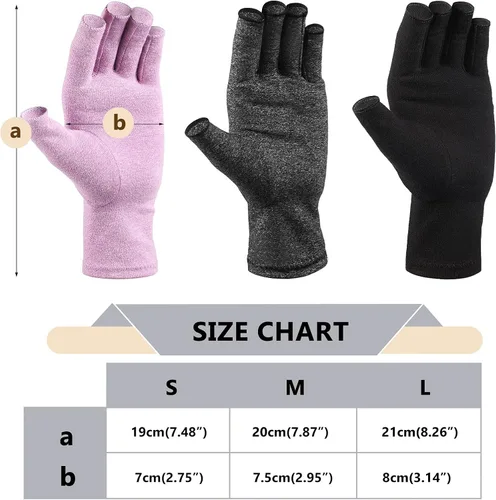 Vista 4 de Geyoga 3 pares de guantes de compresión para manos y artritis sin dedos, alivio de presión articular, para acolchar, costura, escribir, tareas