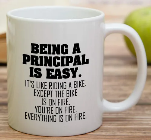 Vista 4 de Retreez Taza divertida – Being a Principal is Easy Except the Bike is on Fire Taza de café de cerámica de 11 onzas – Divertido, sarcástico, regalos