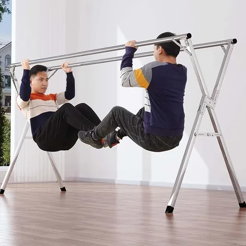 Vista 4 de Heavy Duty Stainless Steel Clothes Drying Rack - Adjustable Length Garment Rack for Indoor/Outdoor Use, Foldable with Windproof Hooks, 63In -(One