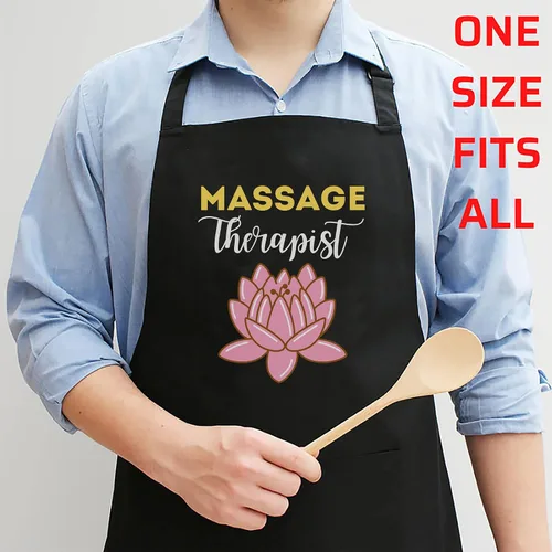 Vista 4 de Camiseta de terapia de masaje profesional para mujer, para terapeuta de masaje, para trabajo, delantal de cocina, delantales negros, talla 1