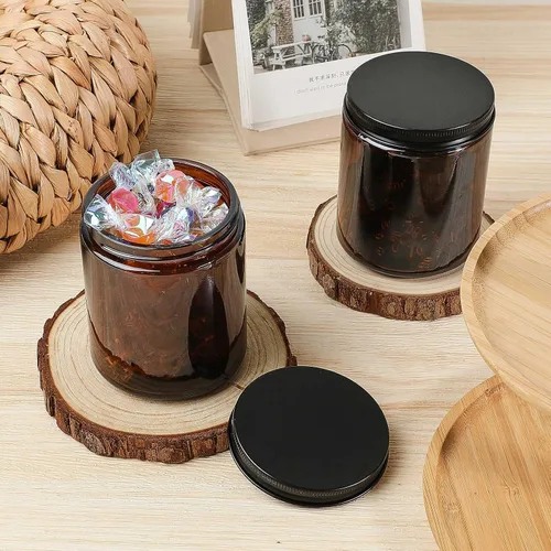 Vista 7 de Lallisa - Paquete de 32 tarros de vidrio ámbar de 8 onzas con tapas negras, recipiente recargable