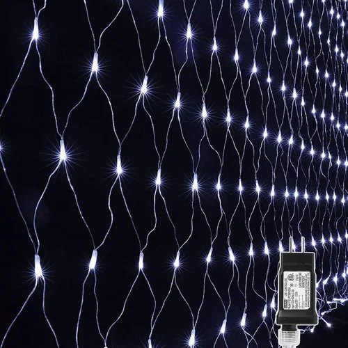 Vista 10 de LYHOPE - Luces de red de Navidad de 12 x 5 pies, 360 luces LED, 8 modos, luces de malla de alambre verde de bajo voltaje para decoraciones
