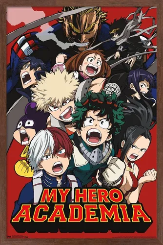 Vista 17 de My Hero Academia - Póster de pared Key Art 2, 22.4 pulgadas de largo x 14.7 pulgadas, versión enmarcada en madera de granero