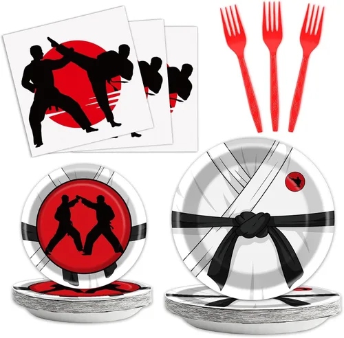 Vista 16 de gisgfim 96 piezas de suministros para fiesta de cumpleaños de 18 años, platos de papel, servilletas, hora de ser adulto, rojo y negro, juego