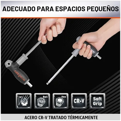 Vista 8 de HORUSDY Juego de llaves Allen de 18 piezas con mango en T, juego de llaves hexagonales de extremo de bola de brazo largo, mm (0.059 in-0.394 in) SAE