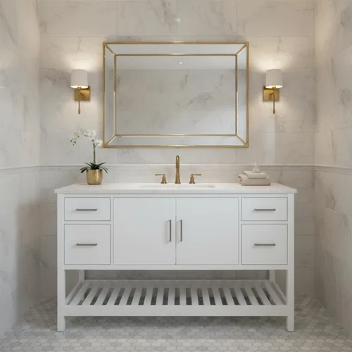 Vista 2 de Harrison - Mueble de tocador de 60 pulgadas de ancho solamente, construcción moderna de madera de pino maciza, herrajes de níquel, cajones de cierre