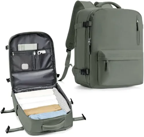 Vista 32 de WONHOX - Mochila grande, aprobada para vuelo, unisex, para viajes, trabajo, negocios o laptop, a1-Negro, Medium