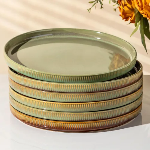 Vista 10 de theterra Dinner Plates Set of 6, 10.25 Inch Ceramic Dinner Plates, Stoneware Dinnerware for Kitchen, Oven & Microwave & Dishwasher Safe, Amber