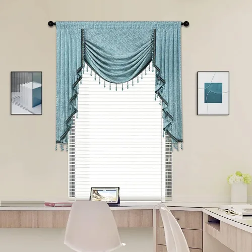 Vista 9 de ELKCA Cenefa de Cascada Jacquard con Cuentas de Lujo Beige Cenefas de Cortinas de Ventana para Sala de Estar, Bolsillo para Varilla, 1 Panel