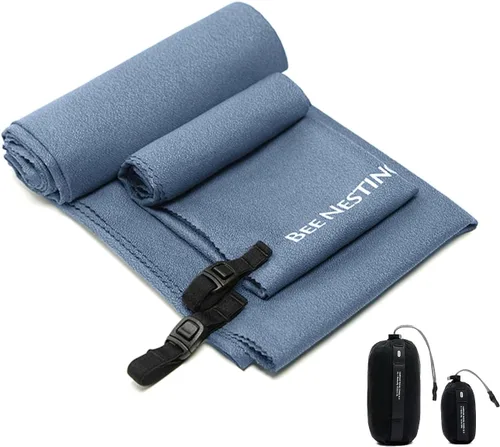 Vista 45 de Bee Nesting Toalla ultraligera de secado rápido – Paquete de 2 toallas de microfibra medianas y pequeñas con bolsillo compacto plegable para viajes