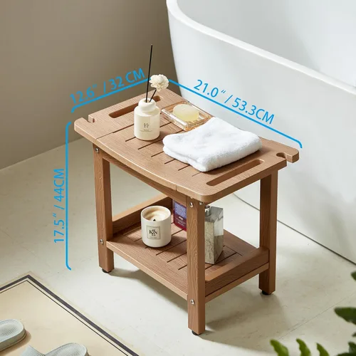 Vista 3 de Taburetes de ducha resistentes, bancos de ducha para ducha interior, banco de ducha de plástico de madera de polietileno impermeable, taburetes