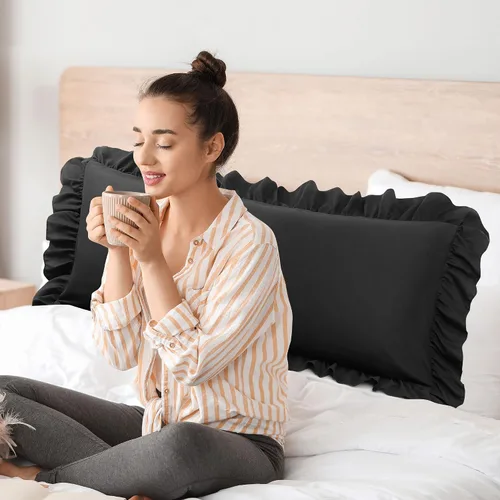 Vista 4 de PiccoCasa Fundas de almohada con volantes cepillados, fundas de almohada suaves y transpirables con cierre de sobre, dobladillo de 4 pulgadas, funda