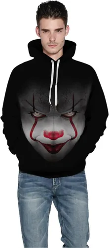Vista 3 de ZXTXGG Suéter unisex con estampado digital 3D, ojos aterradores, cara de payaso con capucha para parejas