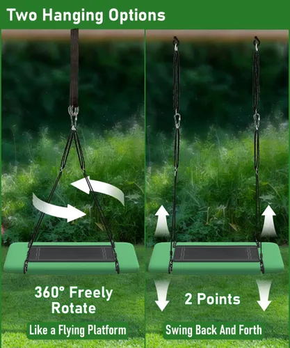 Vista 6 de Columpio de árbol rectangular de 40 pulgadas para niños y adultos, columpio de plataforma ajustable con correas para colgar, capacidad de 700