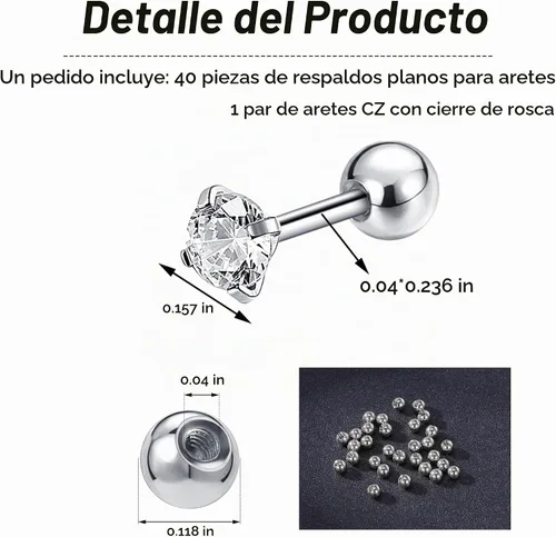 Vista 2 de AoedeJ Parte trasera de aretes de acero inoxidable con cierre de bola, reemplazos de parte trasera de aretes, parte trasera de aretes con tuerca