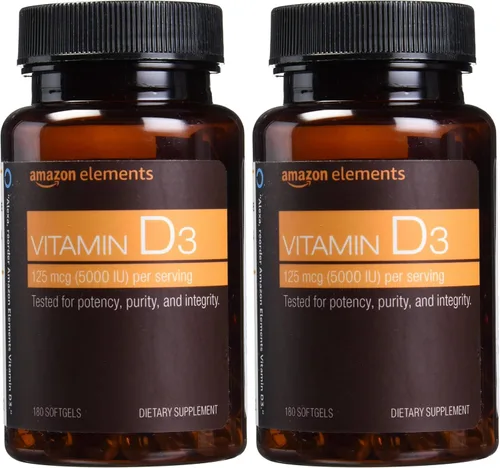 Vista 6 de Amazon Elements Vitamina D3, 125 mcg (5000 UI), 180 cápsulas blandas