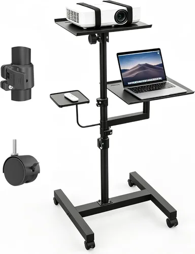 Vista 8 de KOOV Soporte para proyector de altura ajustable de 20 a 61 pulgadas, soporte de trípode plegable para proyector con bandeja para mouse y soporte