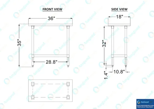 Vista 4 de AmGood Mesa de trabajo de madera de arce de 18 x 36 pulgadas con estante inferior ajustable