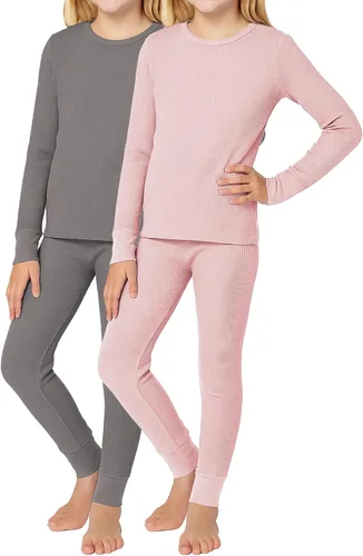 Vista 10 de Rene Rofe Conjunto de ropa interior térmica para niñas, 4 piezas, camisa térmica de manga larga y pantalones térmicos largos Fucsia/Azul marino