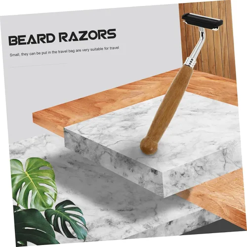 Vista 9 de Mipcase Kit de barba 4pcs afeitadoras manuales cuchillas de acero inoxidable mango de bambú diseño ergonómico