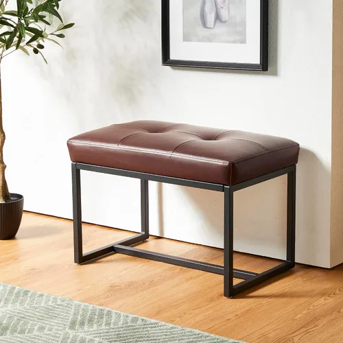 Vista 17 de Glitzhome Banco otomano, sillas modernas de piel sintética con marco de metal, taburete de maquillaje, taburete acolchado para sala de estar Negro