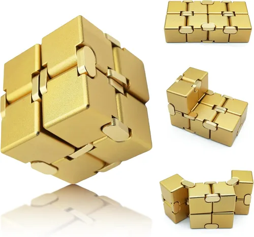 Vista 13 de Cubo infinito de metal, juguete portátil de escritorio, alivio de la ansiedad para adultos, adolescentes y niños, regalo para TDAH, negro y rojo