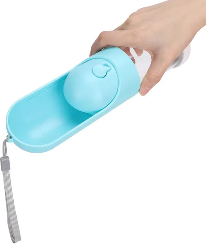 Vista 4 de Botella de bebida plegable para mascotas, dispensador de agua portátil para perros y gatos, taza de viaje telescópica con botón de bloqueo de agua