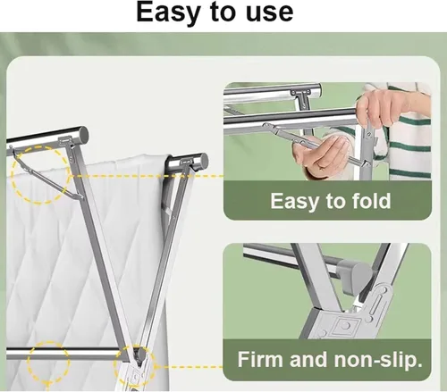 Vista 2 de Foldable Clothes Drying Rack, Stainless Steel Laundry Drying Stand for Indoor Outdoor Use, Space-Saving Adjustable Garment Rack for Clothes, Towels