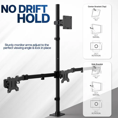Vista 5 de VIVO Soporte de escritorio extra alto para monitor cuádruple para ultraanchos de hasta 49 pulgadas en el soporte superior y pantallas de 27 pulgadas