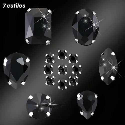 Vista 4 de WILLBOND 156 piezas de diamantes de imitación para coser con garra, diamantes de imitación de cristal con base plana, gemas con engaste de metal