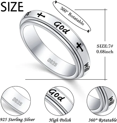 Vista 6 de Anillo giratorio de plata de ley S925 para aliviar la ansiedad y la preocupación, anillo inspirador para aliviar el aburrimiento y el autismo