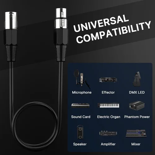 Vista 5 de EBXYA Cable XLR de 2 pies, paquete de 6 unidades, cable de micrófono equilibrado con cable XLR de 3 pines macho a hembra, color negro