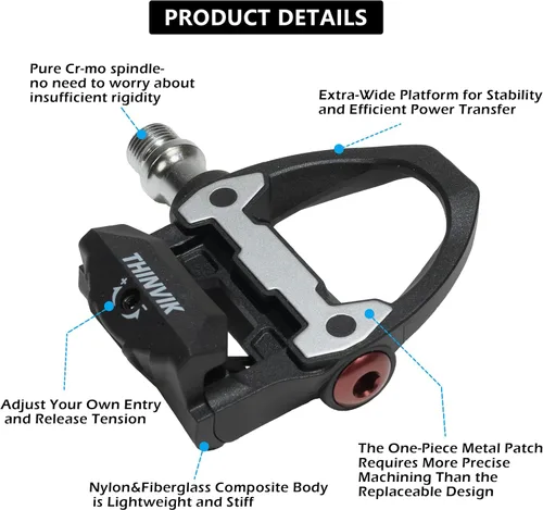 Vista 3 de Thinvik Pedales sin clipless para bicicleta de carretera con tacos compatibles con el sistema Shimano SPD SL, centro de pedal 53mm