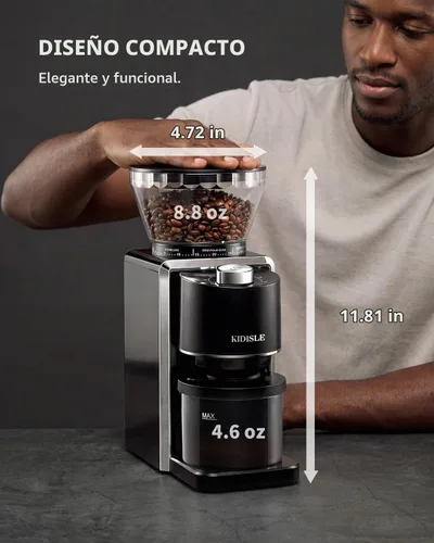 Vista 8 de KIDISLE Conical Burr Coffee Bean Grinder, 35 Settings, Anti-Static, Black