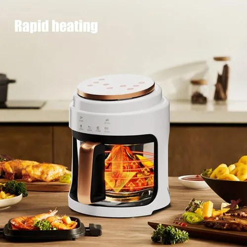 Vista 2 de Freidora de aire eléctrica de 4 litros para comidas saludables rápidas y sin aceite, fácil visión, cesta de vidrio de borosilicato de fácil /blanco