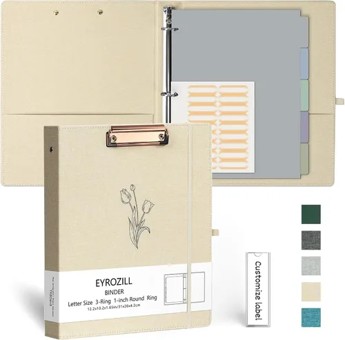 Vista 15 de EYROZILL Carpeta de 3 anillas, organizador de carpetas de lino de 1 pulgada para tamaño carta (8.5 x 11 pulgadas) con 5 separadores de pestañas